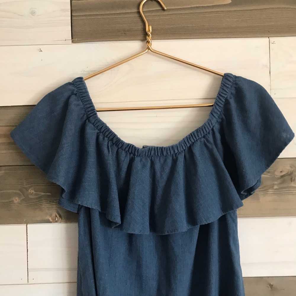 Madewell ⚜️ Blue Linen Rio Ruffled Top Dress - Picture 7 of 14